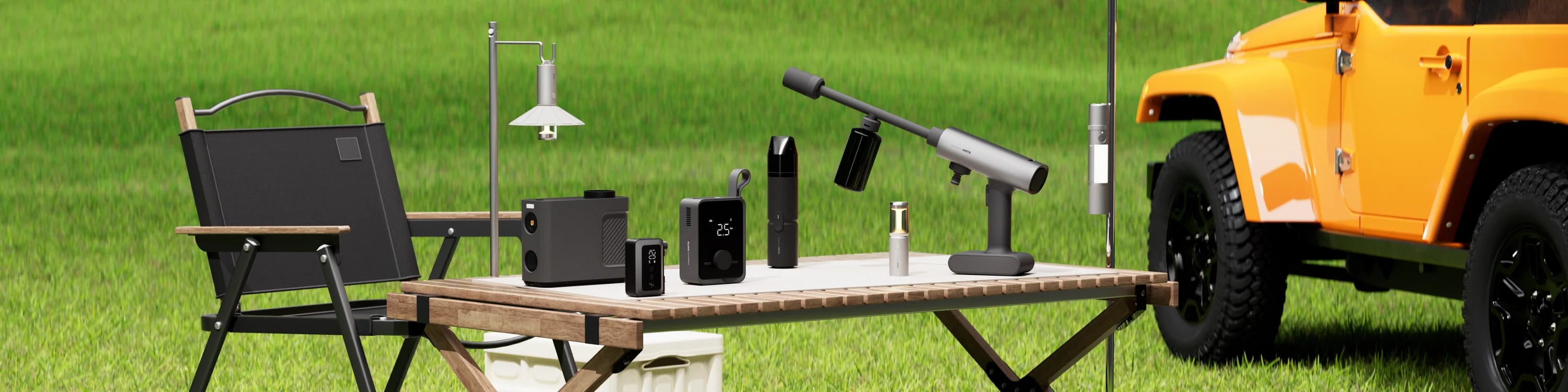 Portable air pump cover image showing compact design for inflating car tyres, bicycles, and sports equipment