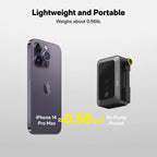 Comparison of iPhone 14 Pro Max and air pump pocket on a light gray background