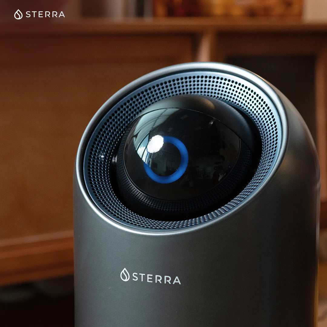 Sterra Moon air purifier front view showing compact modern design for home and bedroom use